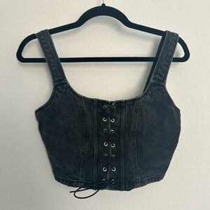 Wild Fable Black Lace-Up Denim Tank Top